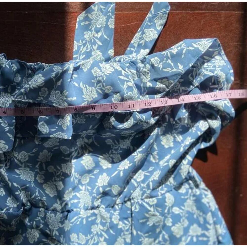 NWT Blue White Floral Spaghetti Strap Flowy Wide Leg Pantsuit Jumper Jumpsuit XL - Picture 13 of 16